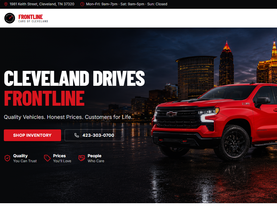 Frontline Cars of Cleveland website design preview