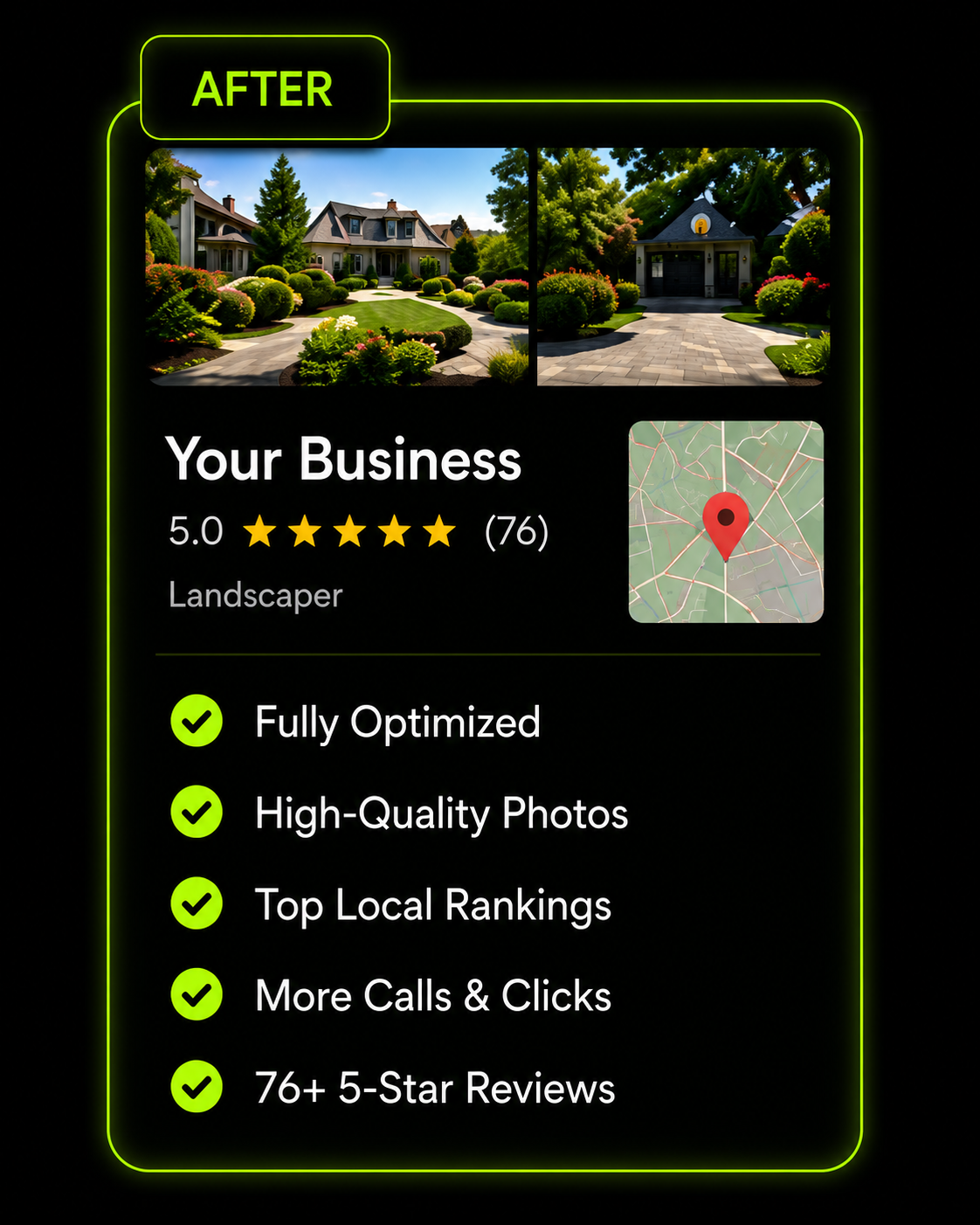 After: a HighRanx-optimized Google Business Profile, fully optimized with high-quality photos and top local rankings