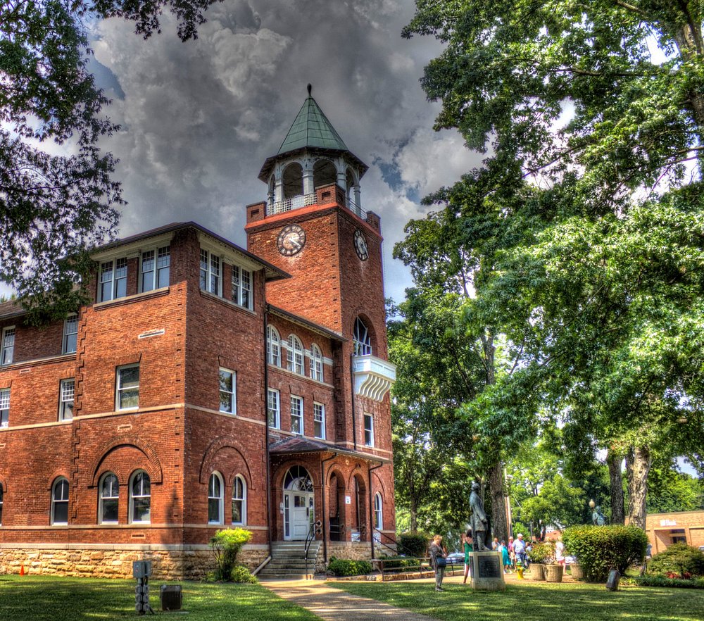 Historic Rhea County Courthouse in Dayton, Tennessee with its clock tower